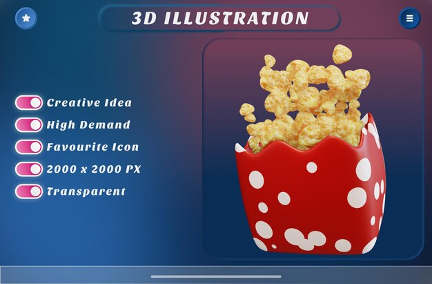 Popcorn di rendering 3D per la visione di film