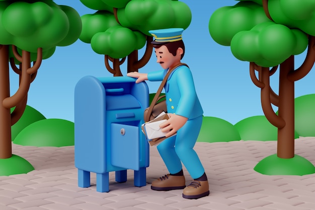 PSD 3d rendering of postman character