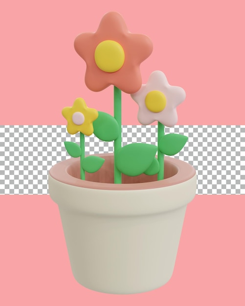 PSD 3d rendering un vaso di fiori colorati è un bellissimo e così carino trasparente