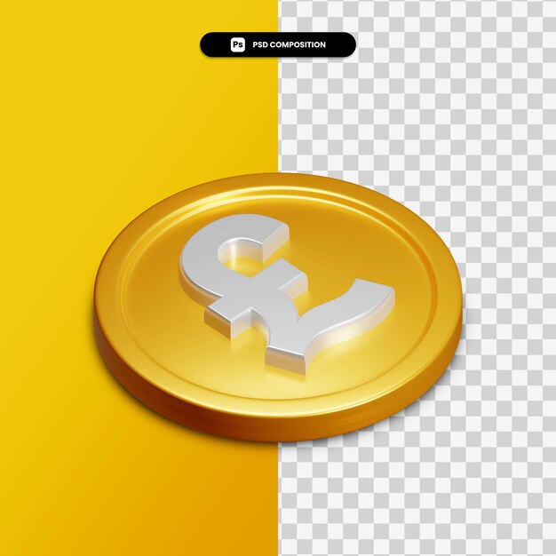 PSD 3d rendering pound icon on golden circle isolated