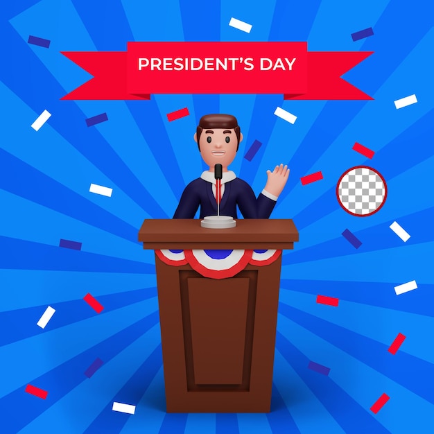 PSD 3d rendering of presidents day