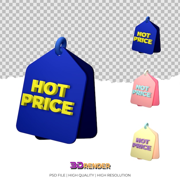 PSD 3d rendering of a price tag with hot price text for sales marketing promotion