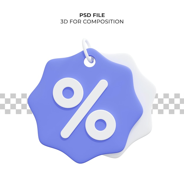 Cartellino del prezzo di rendering 3d con sconto percentuale psd premium