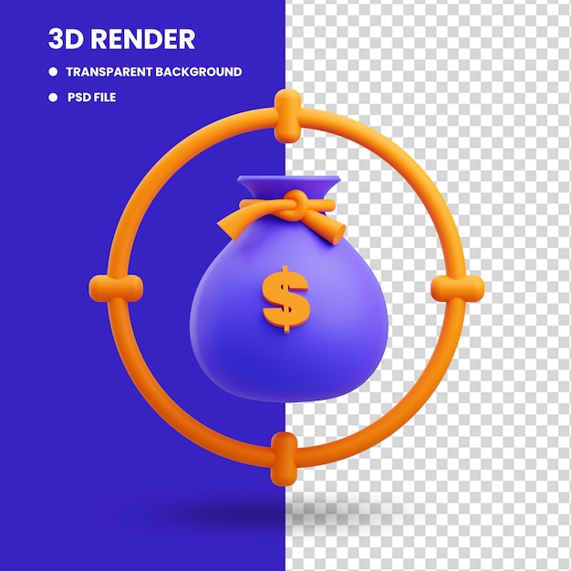 Rendering 3d dell'icona dell'obiettivo di profitto sul marketing