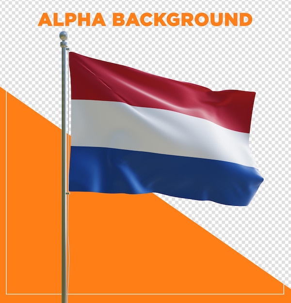 3d rendering PSD Nederland realistische vlag met paal