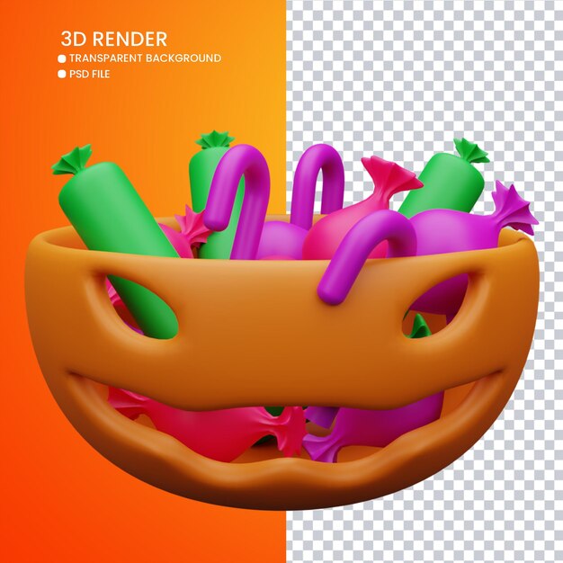 PSD rendering 3d di zucca e caramelle