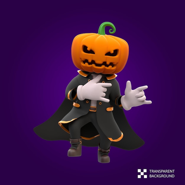 3d rendering testa di zucca personaggio di halloween