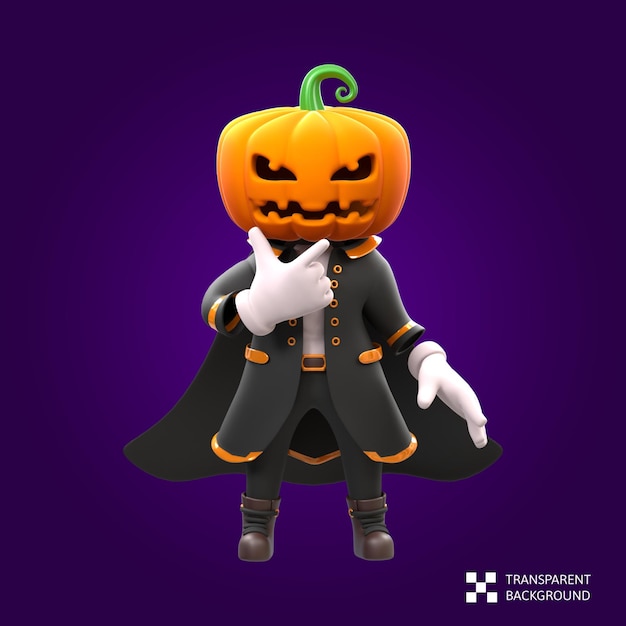 PSD 3d rendering testa di zucca personaggio di halloween