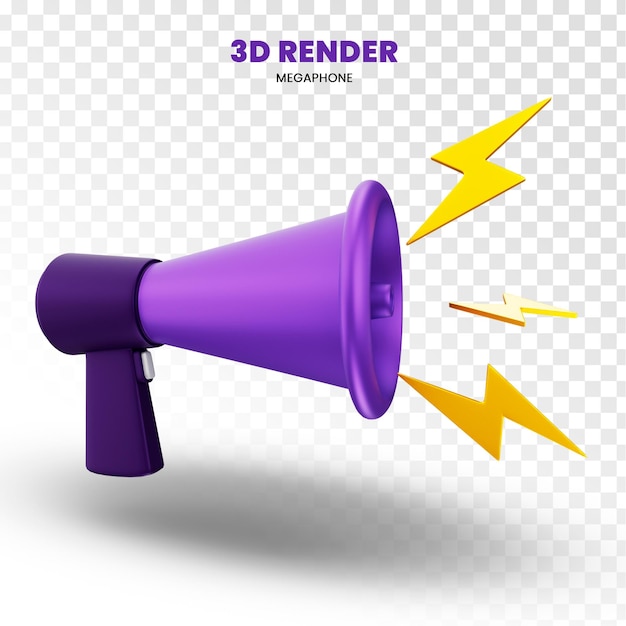 PSD 3d rendering purple megaphone on transparent background