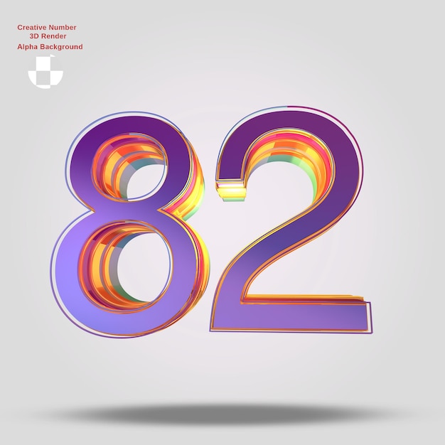 PSD 3d rendering purple number 82 for design