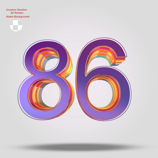 3d 顯示紫色 86 號碼的設計
