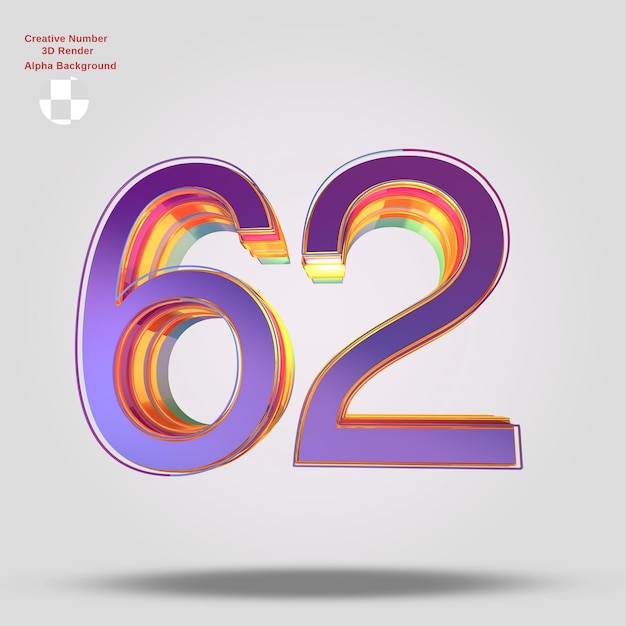 PSD 3d rendering purple number62 for design