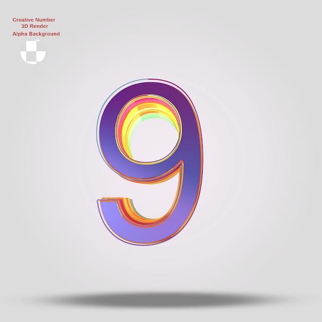 PSD 3d rendering purple number9 for design