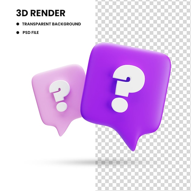 PSD 3d rendering of the question illustration is in the chat bubble