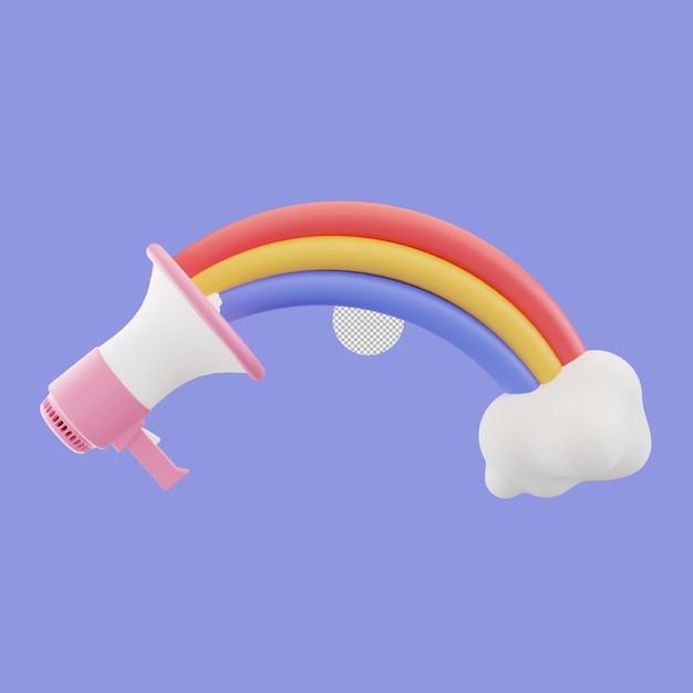 3d rendering rainbow and megaphone promotion premium psd