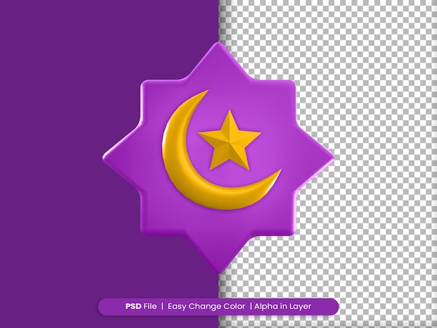 3d rendering ramadan icon  crescent moon and star