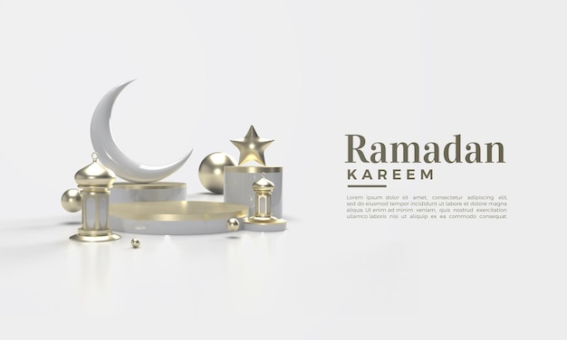 Rendering 3d di ramadan kareem in oro su sfondo bianco