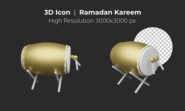 PSD 3d-рендеринг рамадан карим иконка исламский барабан под другим углом