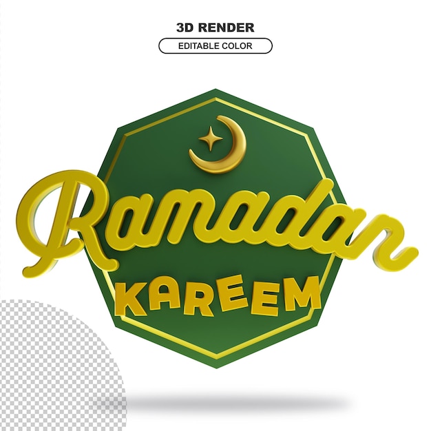 PSD 3d rendering of ramadan kareem with elegant green shapes