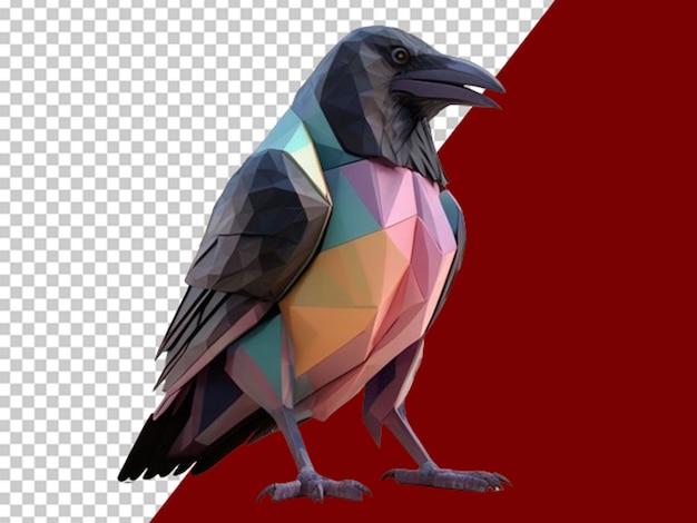 PSD 3d rendering of raven made of geometrical shapes