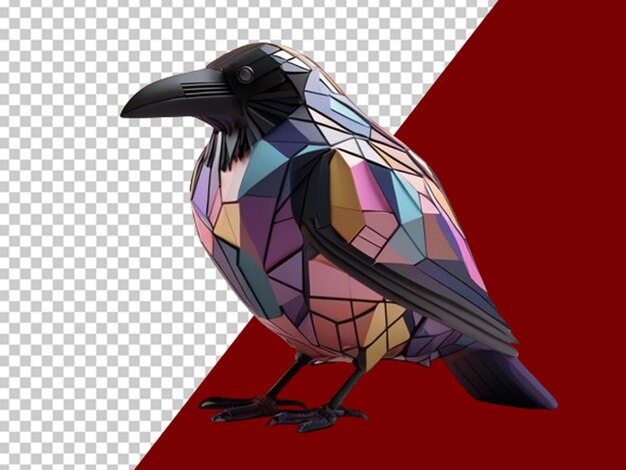 PSD 3d rendering of raven made of geometrical shapes