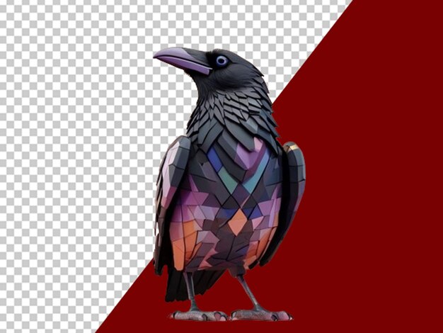 PSD 3d rendering of raven made of geometrical shapes