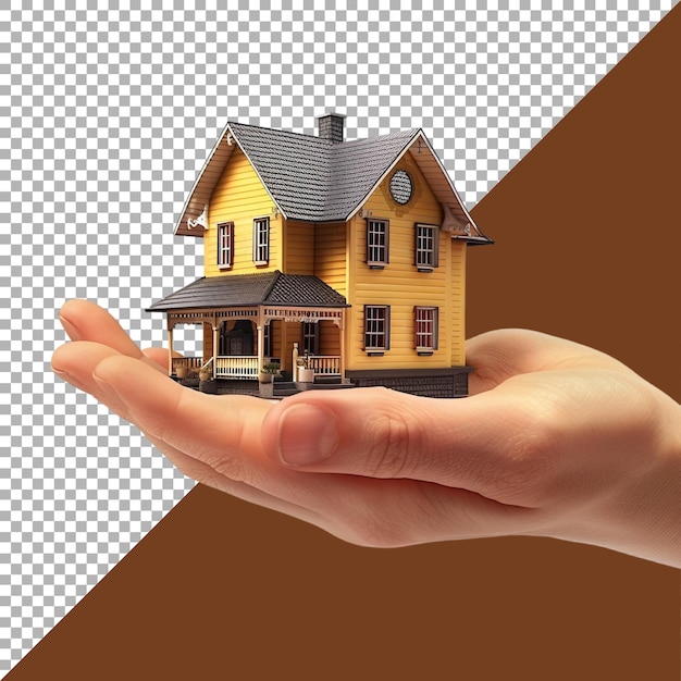 PSD 3d rendering of a real estate house in hand on transparent background ai generated