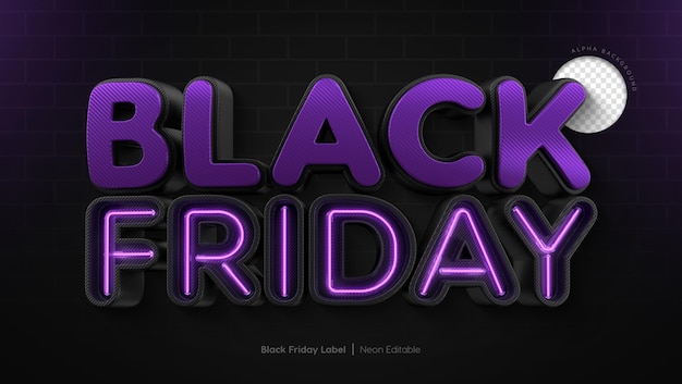 Rendering 3d di testo realistico al neon del black friday