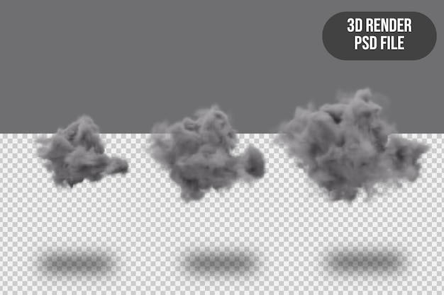 PSD 3d rendering realistic cloud. isolated objects