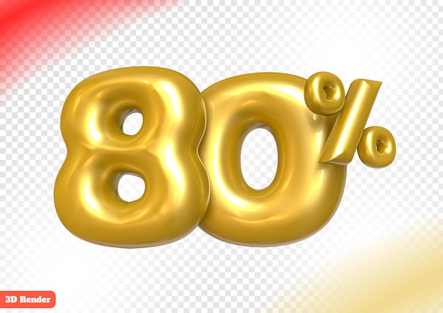 3d rendering of realistic golden foil balloon number 80 percent discount