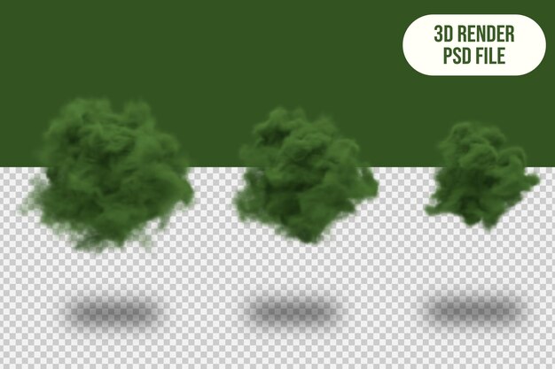 PSD 3d rendering realistic green cloud. isolated objects