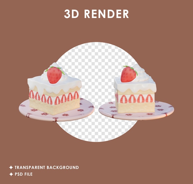 직사각형 threelayer 딸기 케이크의 3d 렌더링