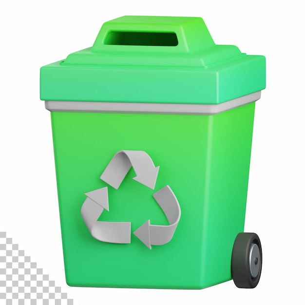 PSD 3d rendering recycle bin isolated useful for ecology energy eco green recycling and technology