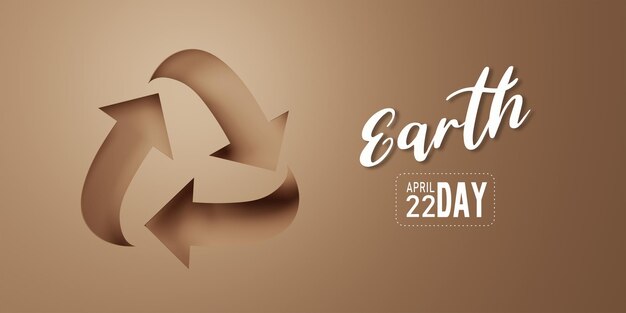 3D рендеринг иконки Recycle eco papercut на коричневом фоне Концепция Дня Земли