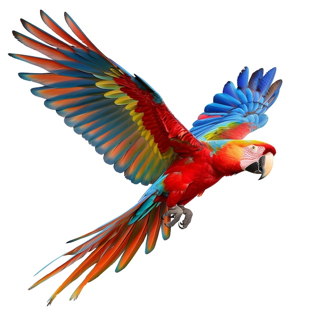 3d rendering of a red and blue macaw isolated on transparent background