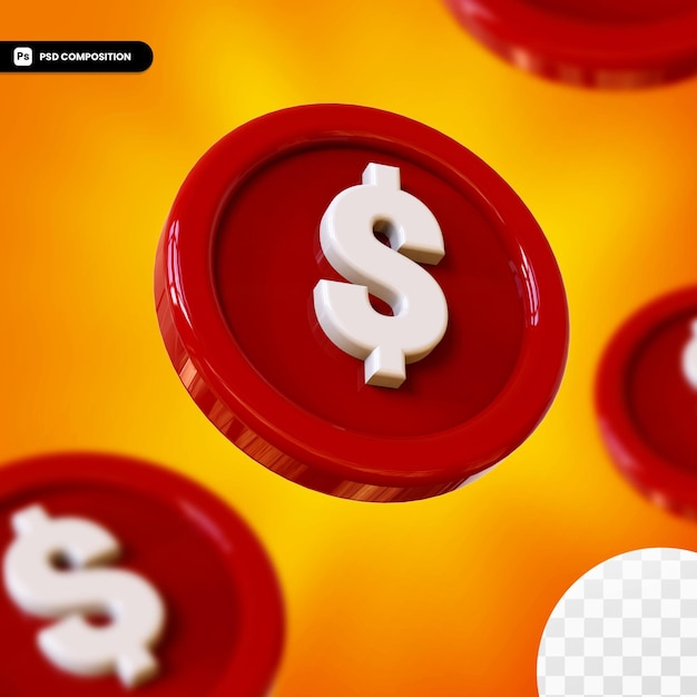 3d rendering of red glossy coin isolated