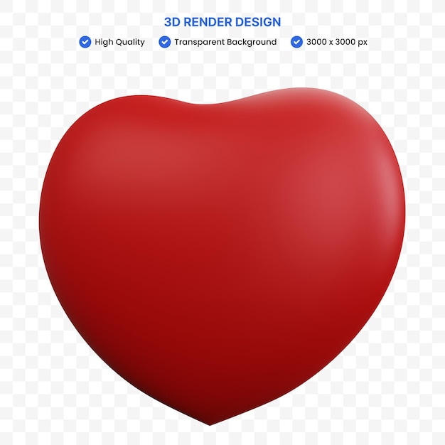 3d rendering cuore rosso isolato