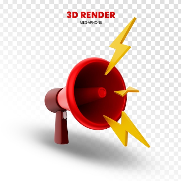 PSD 3d rendering red megaphone on transparent background