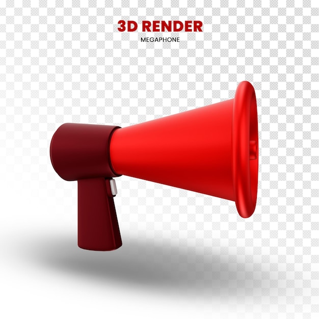 PSD 3d rendering red megaphone on transparent background