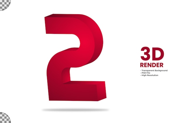 3d rendering red number 2 isolated