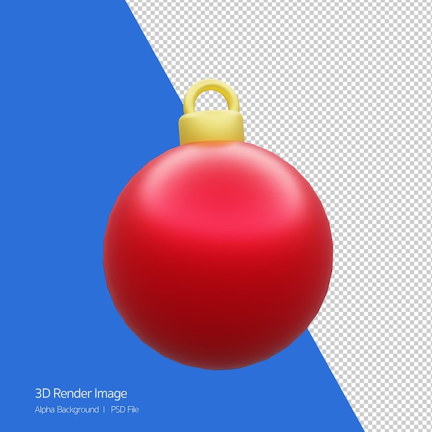 Rendering 3d di ornamento rosso per l'icona dell'albero di natale isolato su bianco.