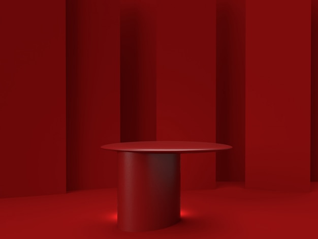 PSD 3d rendering red product stand on background.