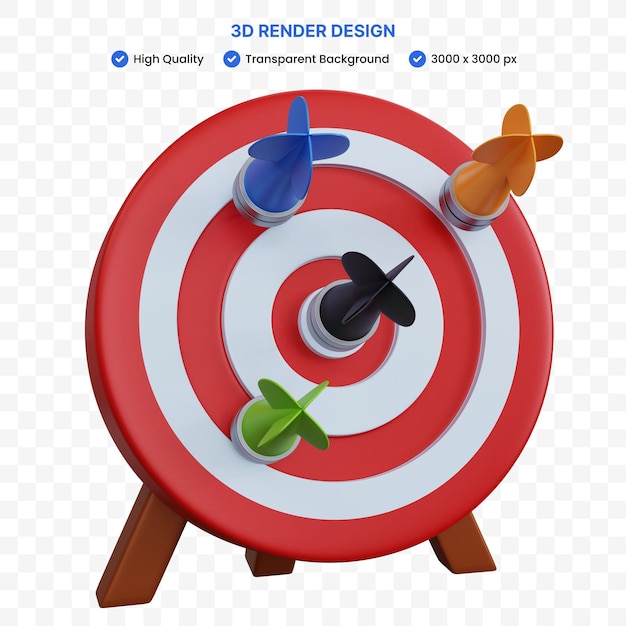 PSD 3d rendering red target with four darts isolated