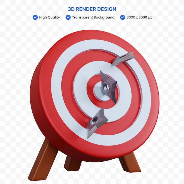 PSD 3d rendering red target with three shuriken isolated