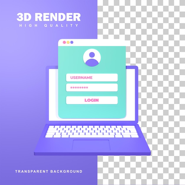 3d rendering registration concept by entering username and password.