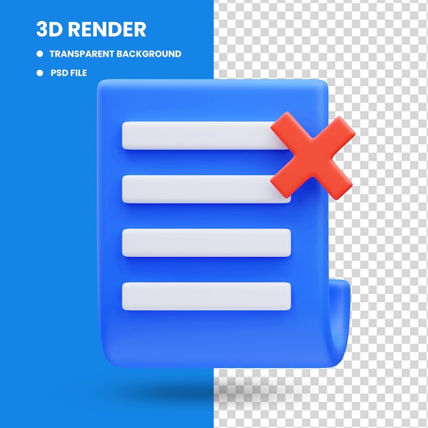 PSD 3d rendering of rejected document icon illustration