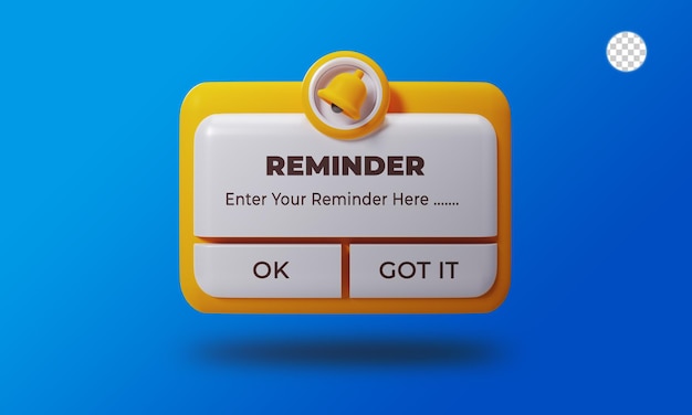 3d rendering reminder box interface mockup