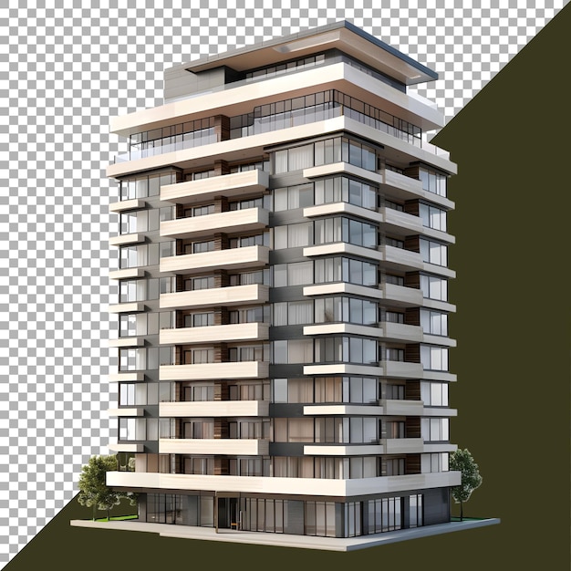 PSD rendering 3d di un edificio residenziale su uno sfondo trasparente