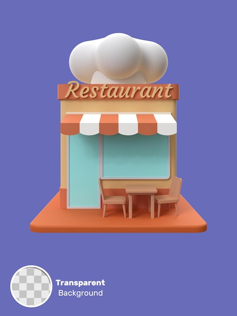 PSD 3d rendering of a restaurant building illustration object on a transparent background