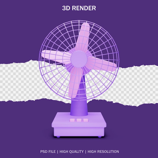 3d rendering of a retro purple fan with a transparent background